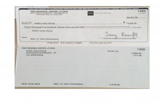 恭喜美国EB-5客户S先生收到2015年度项目分红