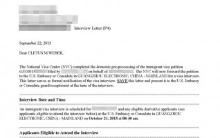 祝贺我司客户M先生全家获美国移民面谈通知