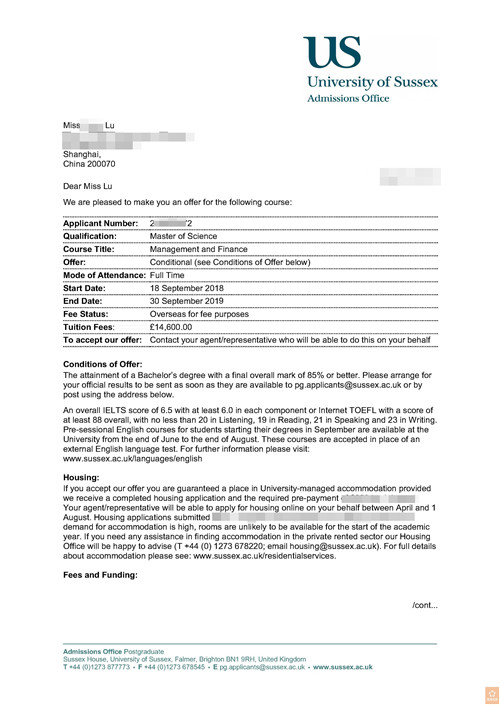 恭喜L同学获得英国学校录取通知书